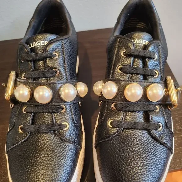 Black Sneakers with Pearl Accents
